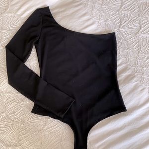 Dynamite Black One shoulder long sleeve bodysuit